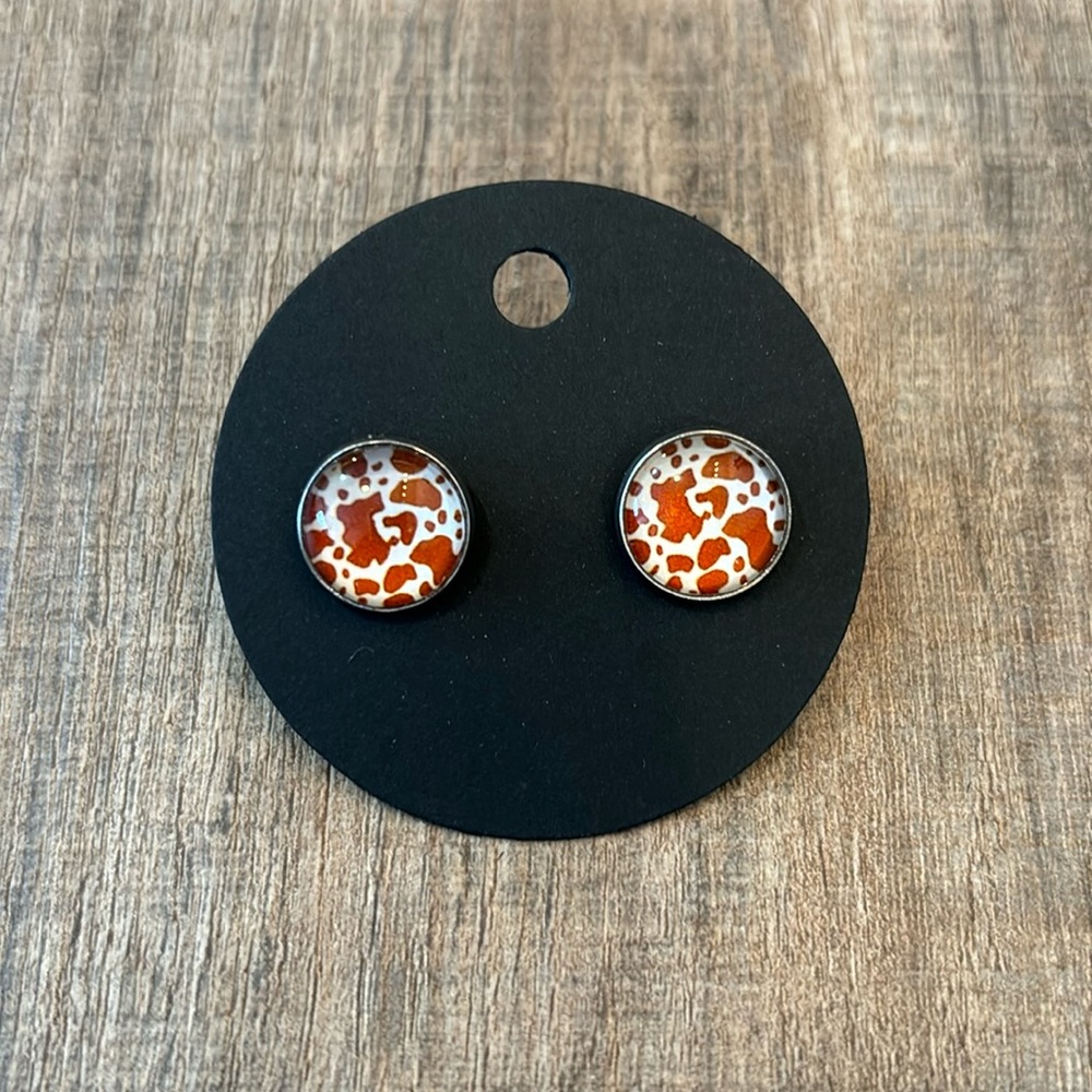 Homemade Earrings - 12mm diameter circle - post style - animal print